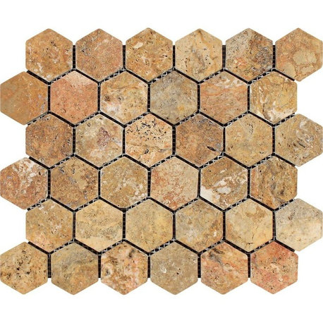 Scabos Travertine Hexagon Mosaic, 2 X 2 Tumbled