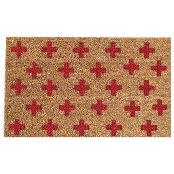 Hand Painted "Swiss Cross" Doormat, Bleeding Heart Red