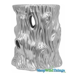 Garden Stool "Tree Trunk," Matte Silver - Accent And Garden Stools