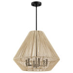 TRUE FINE - 21" 6-Light Rattan Chandelier Light With Black Canopy - Nothing adds warmth and a casual inviting vibe like a natural woven chandelie pendant light. This pendant chandelier light is meticulously hand woven of natural rattan in an geometric silhouette. Inside, a 4-light cluster in matte black casts generous light and creates interesting shadow patterns on the walls of your dining room, living room or bedroom.