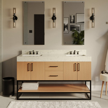 Ellis 60" Bathroom Vanity, Blonde, Top: Engineered Marble, Double Sink