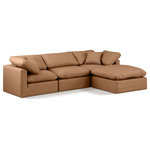 Meridian Furniture - Indulge Upholstered Modular L-Shaped Sectional, Cognac, 4-Piece: 1 Armless Chair, 2 Corner Chair, 1 Ottoman, Fiber Stuffed Vegan Leather - Experience ultimate comfort and style with our cognac vegan leather Indulge Sectional. The luxurious vegan leather will elevate the aesthetic of any room. This sofa provides ample space for you to relax while its modular build offers the option of unlimited configurations. Whether you're looking to add a stylish element to your living room or a comfortable seating option to your bedroom, this sofa is the perfect choice.