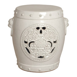 White Dragon Medallion Garden Stool - Home Decor
