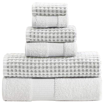 Porto 6 Piece Dual Tone Towel Set With Jacquard Grid Pattern , White
