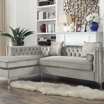 Chic Home Da Vinci Left Facing Sectional Sofa, Silver Velvet
