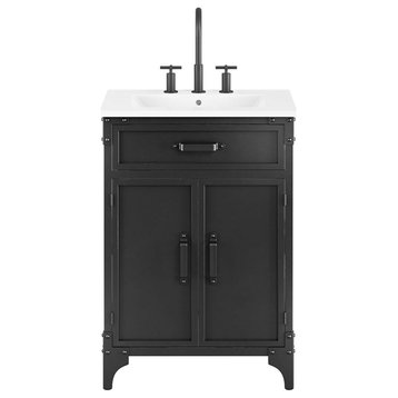 Modway Steamforge 24" Wood Bathroom Vanity with Fixed Drawer in White/Black