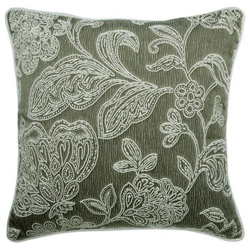 Handmade Grey 12"x12" Throw Pillow Cover Jacquard Embroidery - Vintage Tender