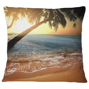 Beautiful Sunset on Tropical Beach Seashore Throw Pillow, 18"x18"