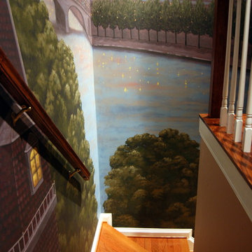 Paris Panorama 360 degree Mural hand painted throughout a 17 foot stairway