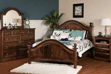 Mid-sized elegant guest dark wood floor and brown floor bedroom photo in Other with multicolored walls and no fireplace