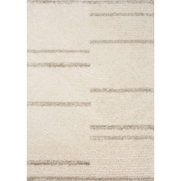 Reese Collection Cream Taupe Spaced Lines Shag Rug, 6'7"x9'6"