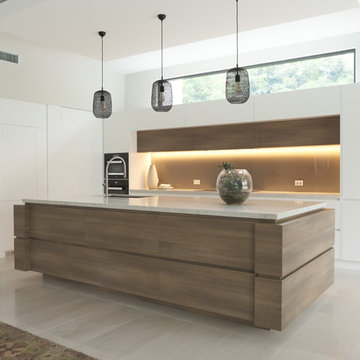 Cubic Kitchen Island with Amber Glow