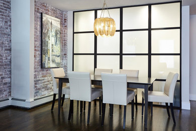 This is an example of a mid-sized modern open plan dining in New York.