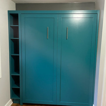 Custom Built Vertical Full Size Murphy Bed with Side Shelving