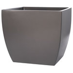 Root and Stock - Pacifica Square Curved Planter Box, Gray, 16"x16"x14.5" - The Pacifica Square planters have a classic square shape with curved lines. They provide a nest for small to medium size trees and plants. These planters are suitable for indoor and outdoor applications.