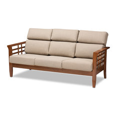 High Back Sofas Houzz Baxton Studio Larissa Fabric High Back Cushioned Living Room 3 Seater Sofa Dark