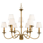 Hudson Valley Lighting - Menlo Park, Nine Light Chandelier, Aged Brass Finish, Off White Faux Silk Shade - Menlo Park features classic candlestick holders in an elegant, open colonial setting. Despite their historic qualities, these electric fixtures are aptly named after the New Jersey locale where Thomas Edison invented the first commercially viable light Bulb (Not Included). We swath Menlo Park's Bulb (Not Included)-bearing candlesticks with pleated barrel shades, an aesthetic refinement that honors Edison's innovation.