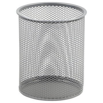 Office Mesh Pencil Cup Holder Silver, 5.5x4.5, Single
