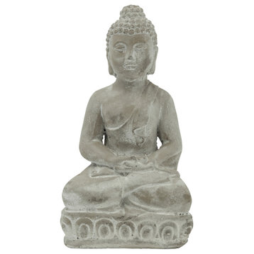 Cement Meditating Buddha Figurine Natural Gray Finish
