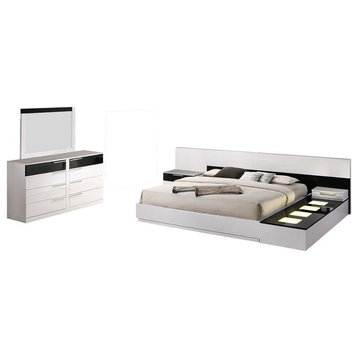 Bahamas 6-Pc Cali King Platform Bedroom Set w/Module Platform Stand-White/Black