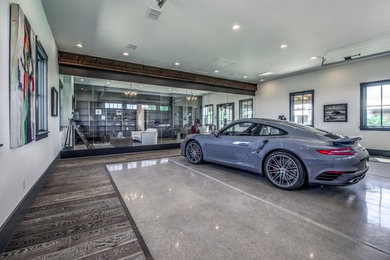 Garage workshop - transitional detached two-car garage workshop idea in Other
