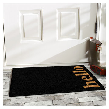 Vertical Hello Doormat, Black/Natural, 24"x36"