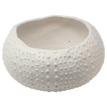 Elegant White Sea Urchin Bowl 12", Coastal Decorative Centerpiece Planter