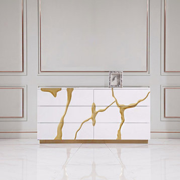 Piaz Dresser, Luxe Glam Chest Gold Bedroom Drawer, White
