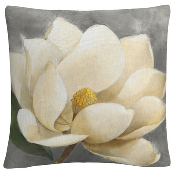 Albena Hristova 'Magnolia Blossom on Gray' Decorative Throw Pillow