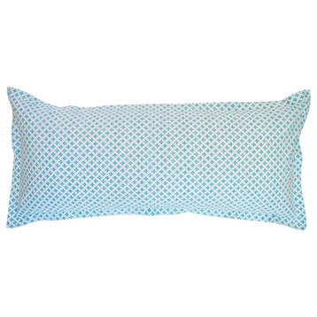 Sofie Down Pillow, White With Turquoise, Lumbar