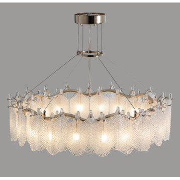 Round Gold Leaf white frosted glass chandelier for living room, dining room, Dia31.5"