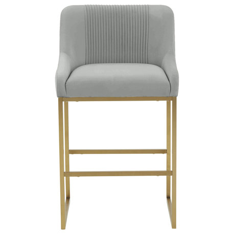 Lisa Pleated Velvet Counter Stool, Gray