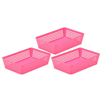 Plastic Storage Baskets for Office Drawer/Desk, Set of 3, Pink
