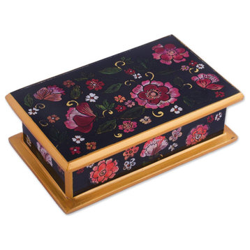 NOVICA Colonial Bouquet And Reverse-Painted Glass Decorative Box