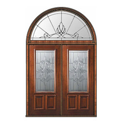 Prehung Transom Double Door 80 Mahogany New Orleans 2/3 Lite Glass - Front Doors