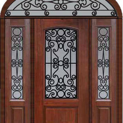 Prehung Sidelights-Transom Door 80 Fiberglass Genoa Arch Lite - Front Doors