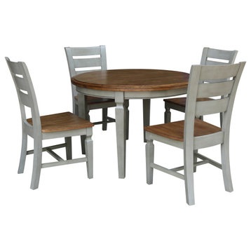 44 in. Round Top Dining Table with 4 Ladderback Chairs, Hickory/Stone