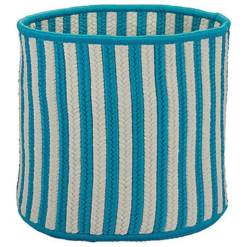 Baja Stripe Basket - Teal 14"x14"x12" , Round, Braided