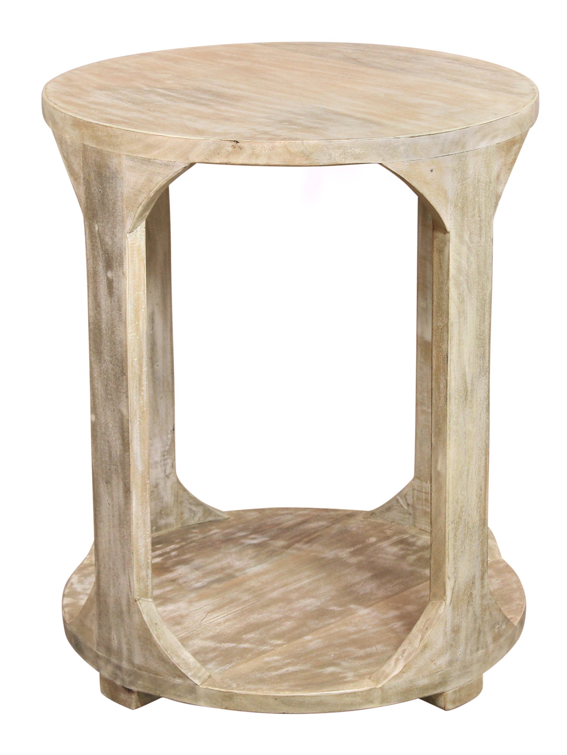 Jenna Coastal Round End Table With Shelves, Natural Solid Wood ...