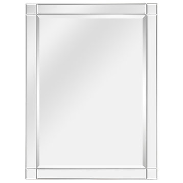 Squared Corner Beveled Rectangle Wall Mirror, Solid Wood Frame Mirror, 30" X 40"