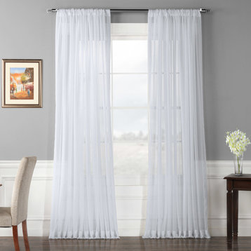 Doublewide Solid White Voile Poly Sheer Curtain Single Panel, 100"x108"