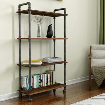 Industrial Bookshelf, Pipe Style Metal Frame With Pine Wood Shelves