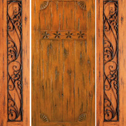 Knotty Alder Exterior Prehung Door with Two Sidelites, Carved - Front Doors
