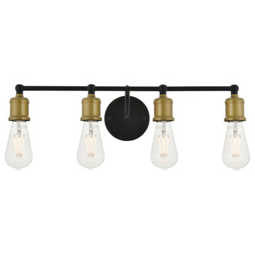 Serif 4-Light Wall Sconce, Brass And Black