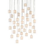 Currey & Company - Dove 36-Light Multi-Drop Pendant - The Dove 36-Light Multi-Drop Pendant has pleated shades made of pale ceramic that diffuse the light wafting through them. The indentions and ridges on the shades of the white pendant bring a textural feel to this luminary even though it is monochromatic. This fixture is among Currey & Company's introduction of cluster lights, which includes 1-light up to 36-light configurations.