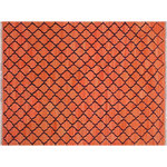 Bareens Designer Rugs - Boho Chic Turkish Kilim Boris Hand-Woven Wool Rug - 5'3'' x 6'8'' - Elevate the elegance of your home with this stunning hand-woven tribal Kilim wool rug. Meticulously crafted on a loom by the Nomad Turkman people using hand-spun wool and 100% natural vegetable dyes, these rugs are recognized for their repetitive geometric patterns, incorporating naturalistic floral and traditional designs. The contemporary fashion palette results in bold, sharp patterns that are incredibly versatile, as the pattern is the same on both sides. These reversible rugs feature a lighter shade on one side and brighter colors on the other, providing versatility according to preference. These unique rugs are made by knotting short strands of different colors onto the warps and securing them by tightly pressing the wefts. The designs are created by interweaving the various colored wefts and warps. Kilims are known for their exceptional durability and versatility, making them truly unique rugs.  Product Details    Rug Size: 5'3'' x 6'8''  Material: 100% Wool  Style: Kilim, Flat Weave, Dhurrie, Turkish, Southwestern, Rustic, Tribal  Colors: Orange, Blue  Weave Type: Hand-Woven, Handmade  Pile Height: Less than 0.25 inch