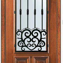 Pre-hung Single Door 96 Mahogany Barcelona 2/3 Lite Wrought Iron - Front Doors
