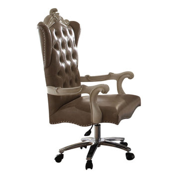 Saltoro Sherpi Leather Upholstered Executive Chair With Lift In Brown And Bone