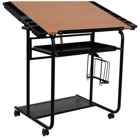 Adjustable Drawing And Drafting Table With Black Frame And Dual Wheel Casters