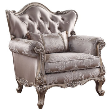 ACME Jayceon Fabric Tufted Chair with 1 Pillow in Champagne Beige